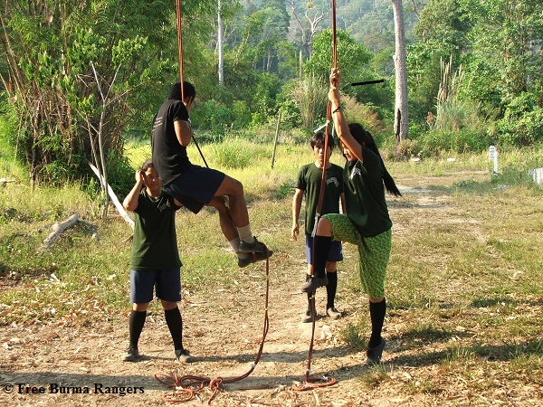 Student Rangers practice rope climbing