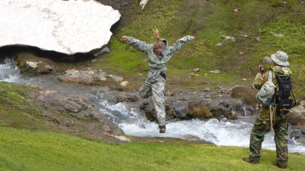 Stream crossing in the high mountain meadow.