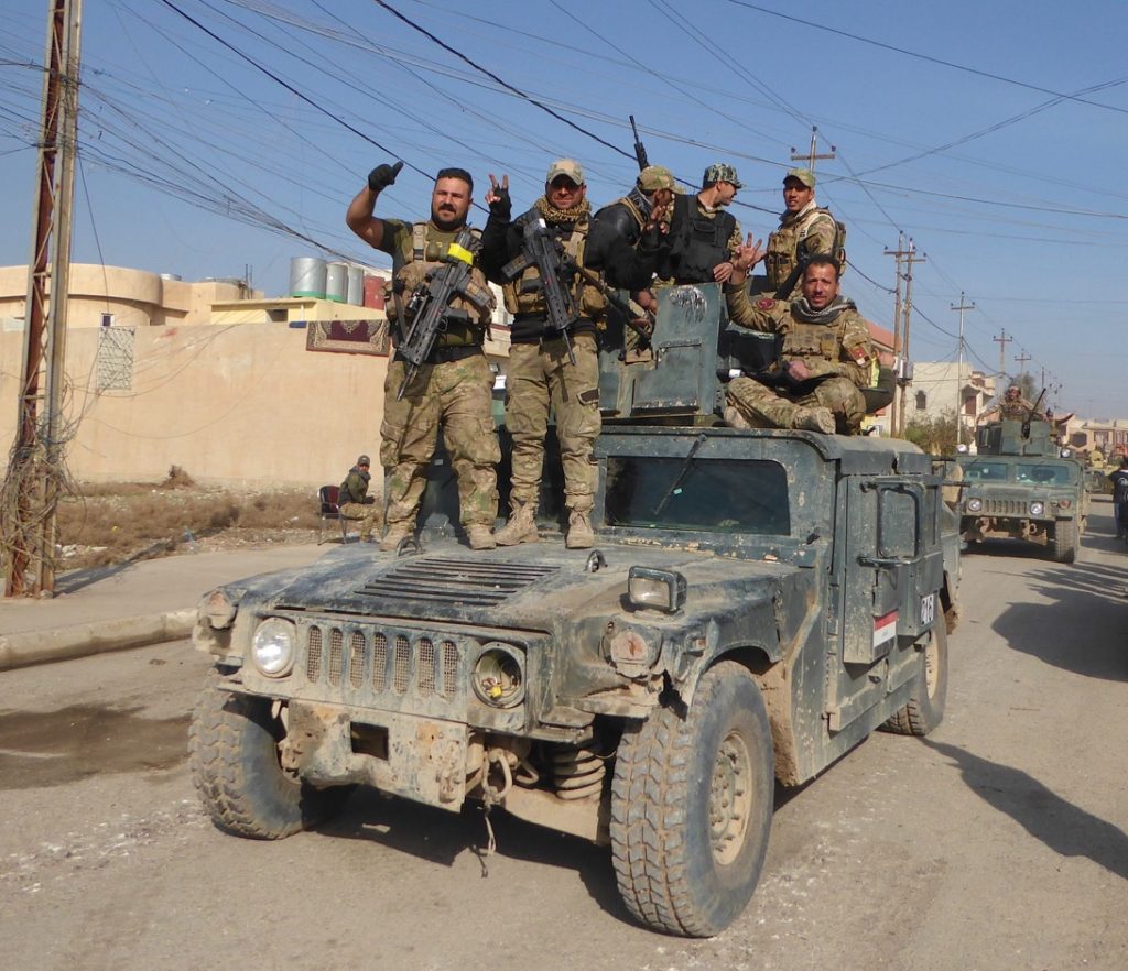 Victorious Iraqi forces in liberated eastern Mosul. 