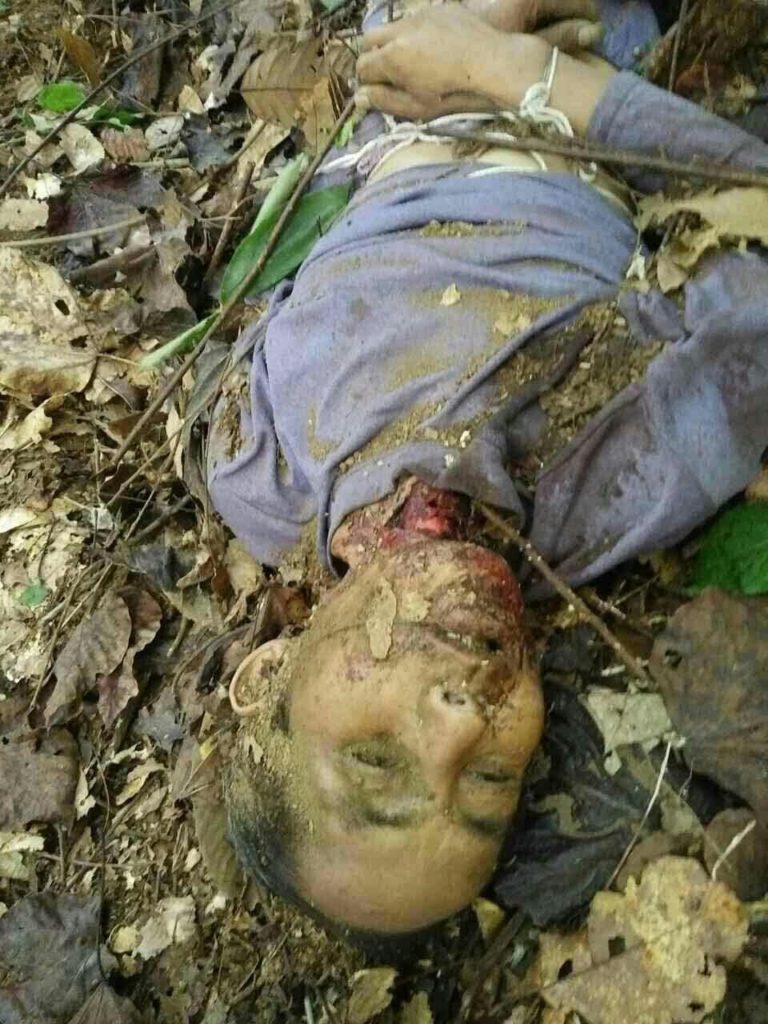 Ja Naw’s body after having his throat cut by the Burma Army. (Photo courtesy of KIA)