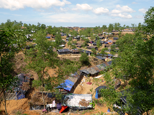 Makeshift living quarters in the refugee camps outside of Cox's Bazaar, Bangladesh.