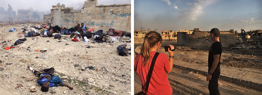 The wall the fleeing civilians tried to shelter behind - then and now.