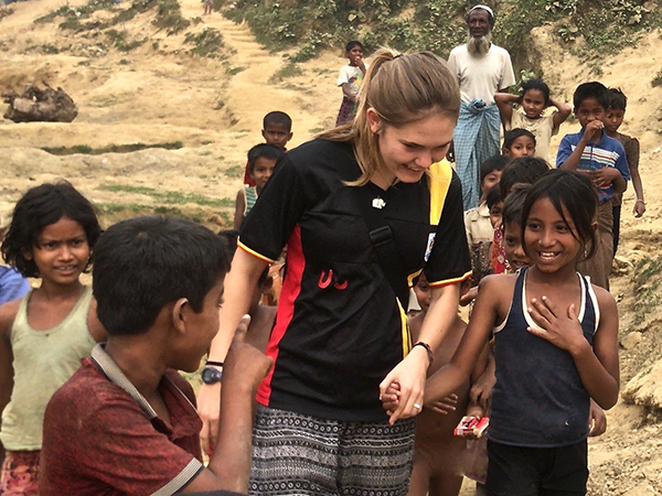 Rohingya refugee children with new friend.