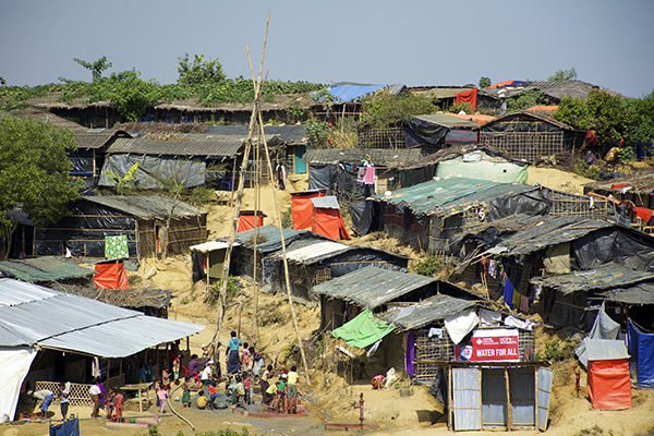 A water collection point in a Rohingya refugee camp. The upcoming rainy season will create more problems for the make-shift living infrastructure.