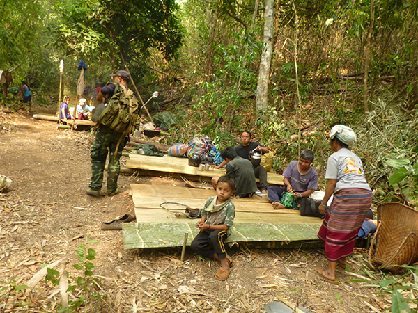 Displaced Karen villagers and their makeshift living quarters in the Burma jungle.