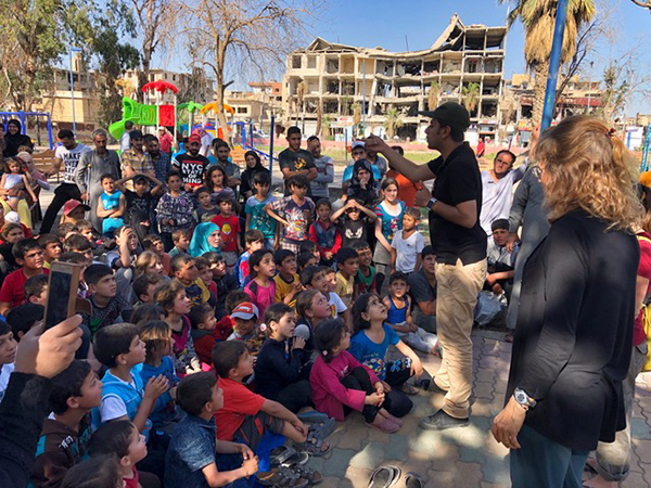 The children and onlookers during the Raqqa kids program.