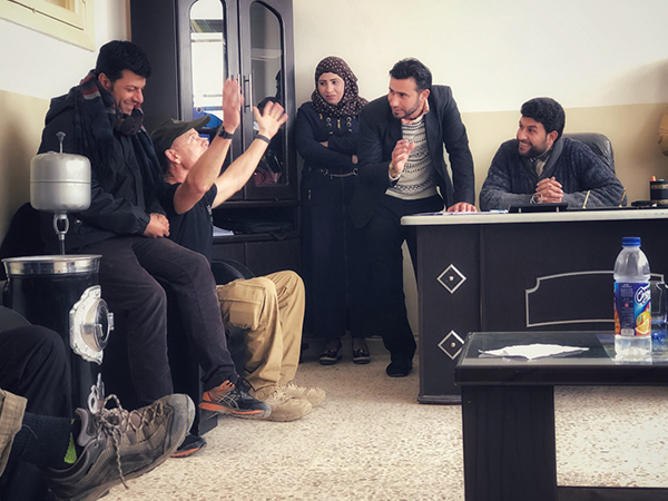 Praying with local school leaders in Tabqa