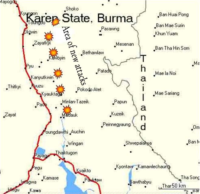 map of Burma Army attacks