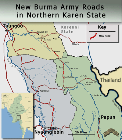 Map of area showing new Burma Army car roads