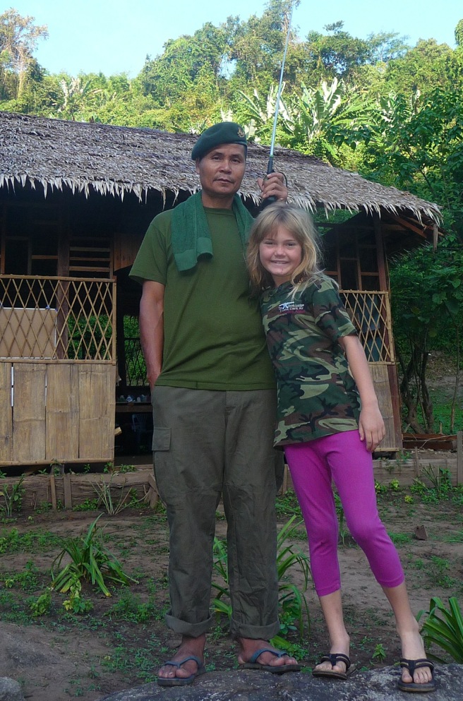 Hsa Doh and junior ranger at camp with an early warning system