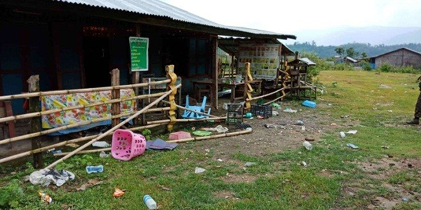 Destruction wrought by the Burma Army ransacking the village shops and houses.