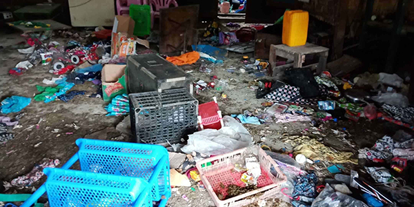 Destruction wrought by the Burma Army ransacking the village shops and houses.