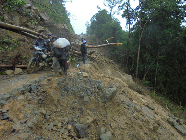 A collapsed road in the Naga region.