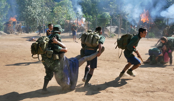 The final exercise: a simulated village attack the teams must respond to.