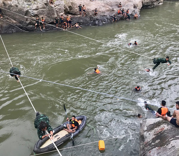 The rangers learn to swim, rappelling, and rope bridge crossing.