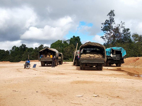 Burma Army transport trucks in Karen State, Burma. Jan. 2019.