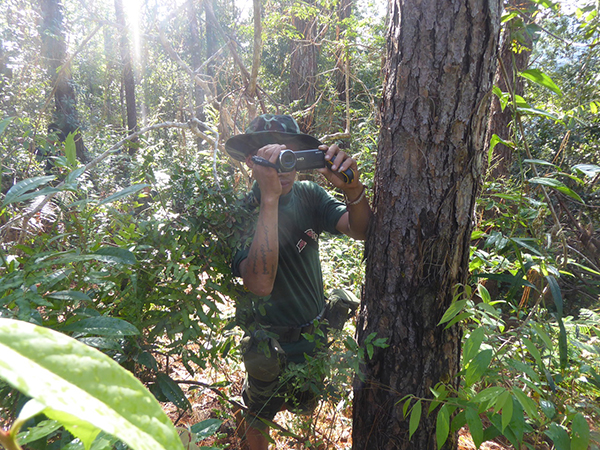 A Ranger filming a Burma Army camp from where attacks came.