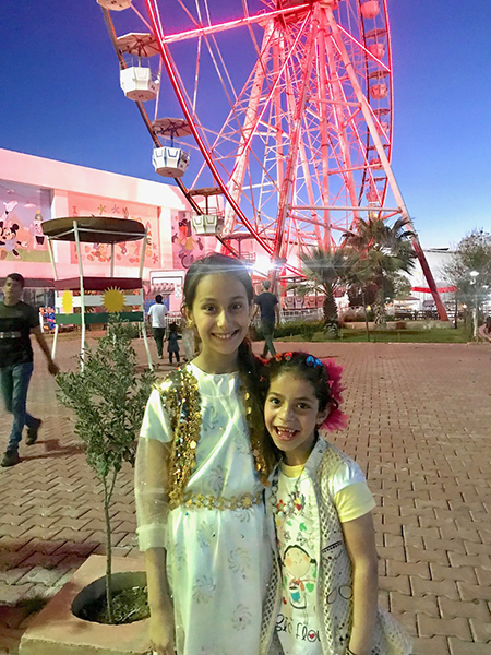 Mohammed's daughter (at left) with Eman's daughter, Suriya (at right). Suriya helped us rescue her mom by throwing her a wire used to drag Eman to safety.