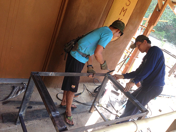 Building new desks for the students.