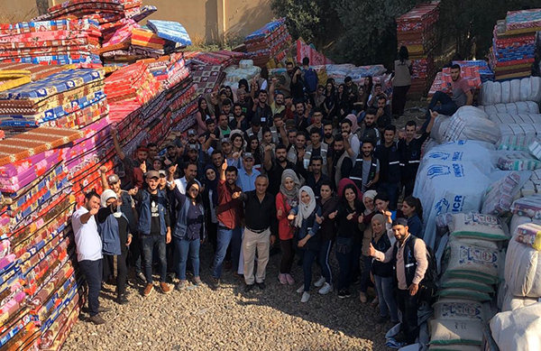 Supplies waiting to be given to people in northeastern Syria.