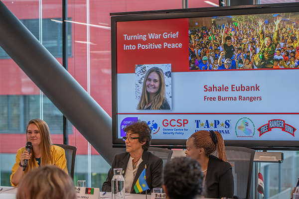 Sahale speaking during the "Turning War Grief into Positive Peace" session. Photo: T.A.P.S.