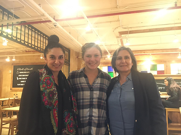 From left to right: Saghar Erica Kasraie, Suu Eubank, and Elizabeth Gewriye of the Syrian Democratic Council.