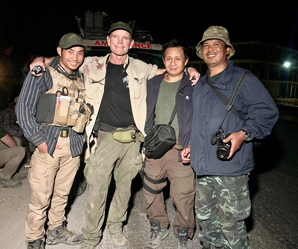 Zau Seng, at far right, with Joseph, Dave, and David after successful rescues this week in Syria.