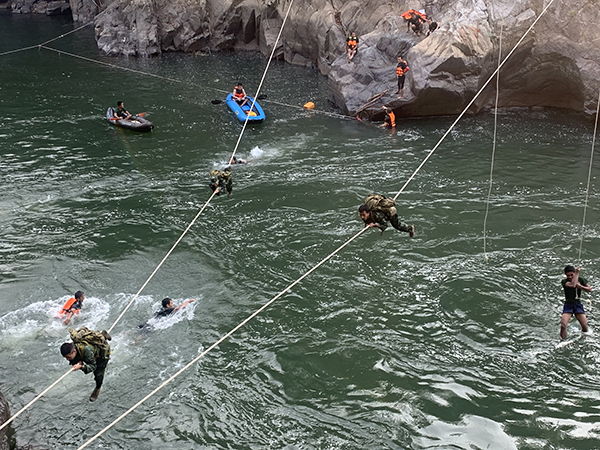 Rangers testing their new swimming and river-crossing skills