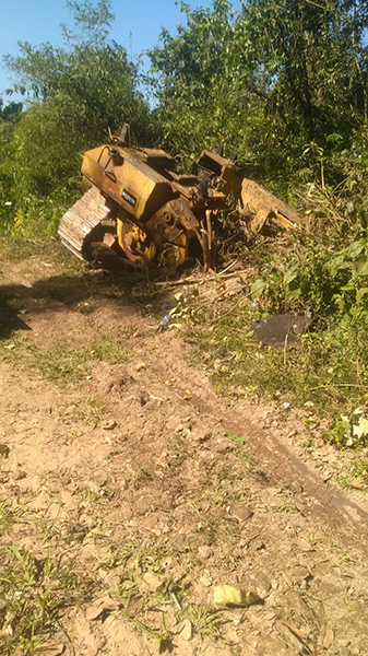 The blown-up Burma Army bulldozer.