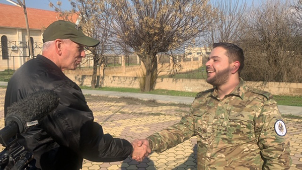 With MFS Commander Aram in front of a church in an abandoned Christian village