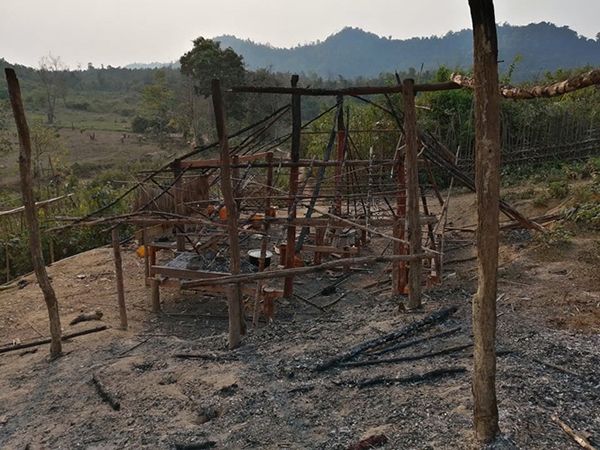 The burned KNLA 102 Battalion post