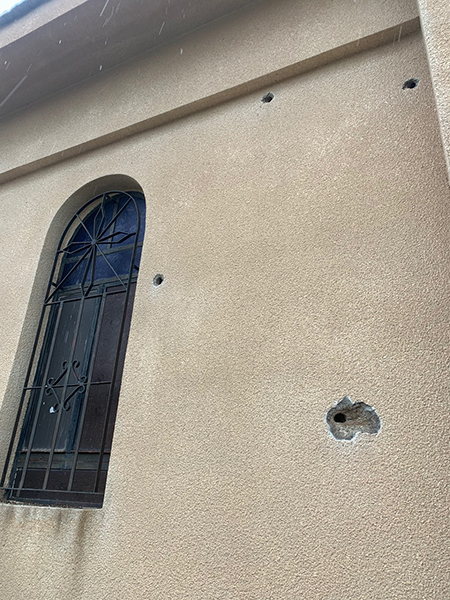 Church damaged by Turkish machine-gun fire