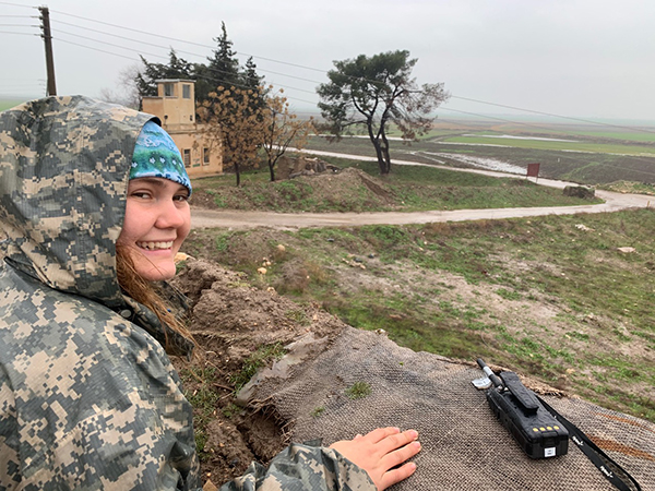 Sahale in a frontline bunker across from the Turkish border and next to a church that was attacked 