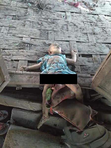 A child killed in a Burma Army airstrike in Chin State.