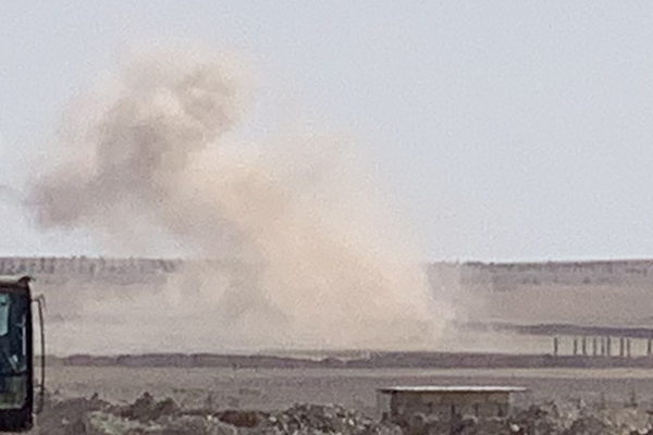 Mortar impacts from Turkish strikes near Ein Issa, northeastern Syria.