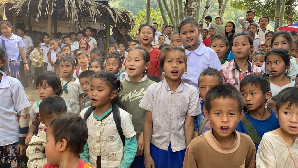 Displaced children sing together near Tha Kaw Tho Baw, Luthaw, Karen State