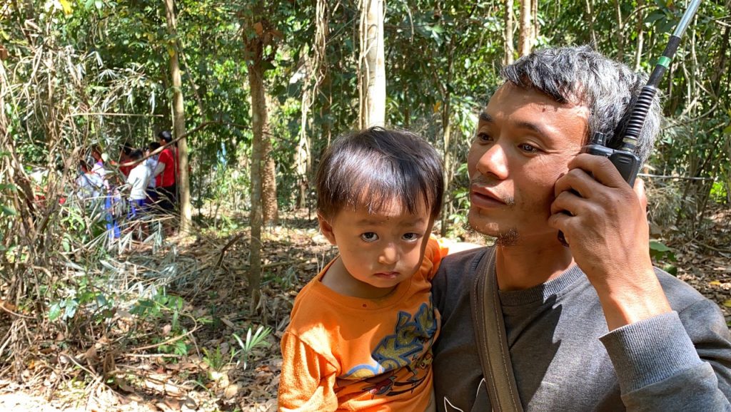 Head teacher on radio with security during Burma Army mortar attack nearby