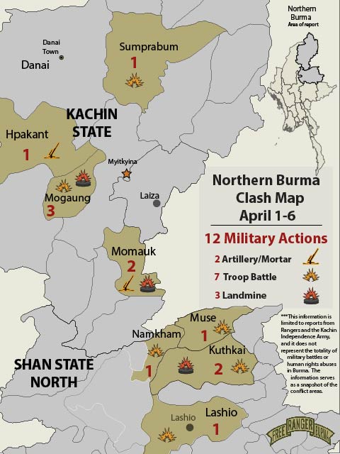 Map of clashes in Kachin State Burma